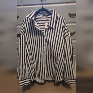 Black and White Striped Button Down Shirt